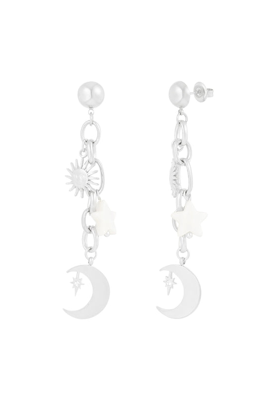Orecchini pendenti | Acciaio Inossidabile| sole, luna e stella | Waterproof