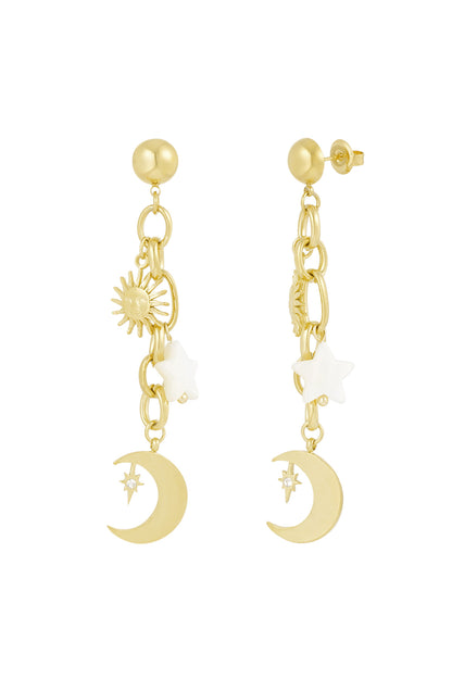 Orecchini pendenti | Acciaio Inossidabile| sole, luna e stella | Waterproof