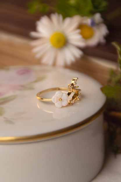Anello Secret Garden | Foglie Zirconi | Fiore | Placcato oro