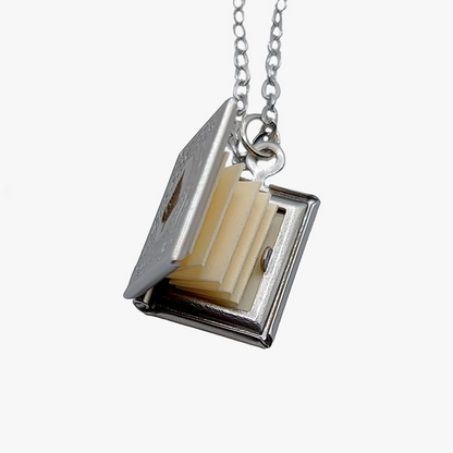 Collana Medaglione a libro | Felce | Ottone Argentato