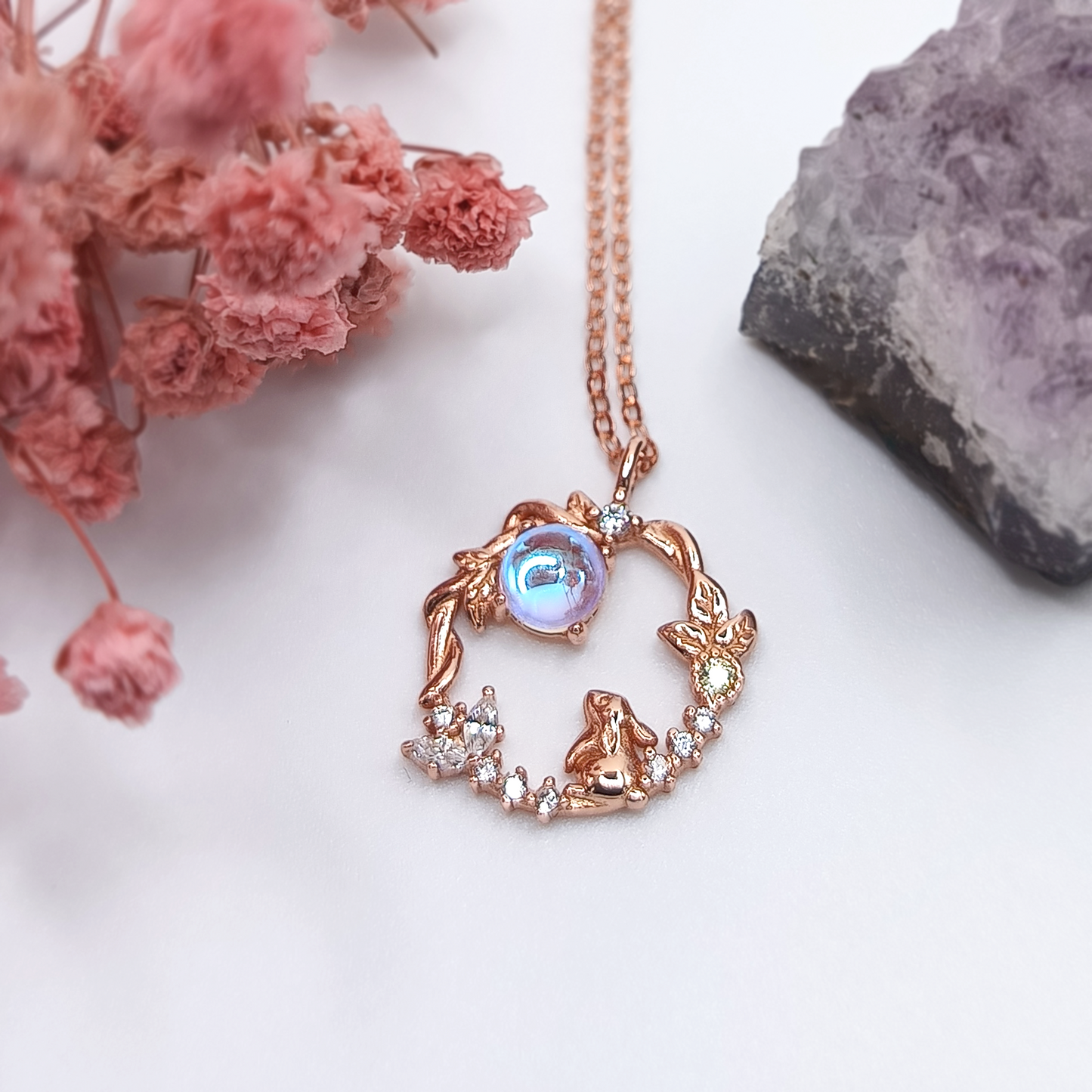Moon Bunny Necklace | Zirconia | Sterling Silver | Moonstone