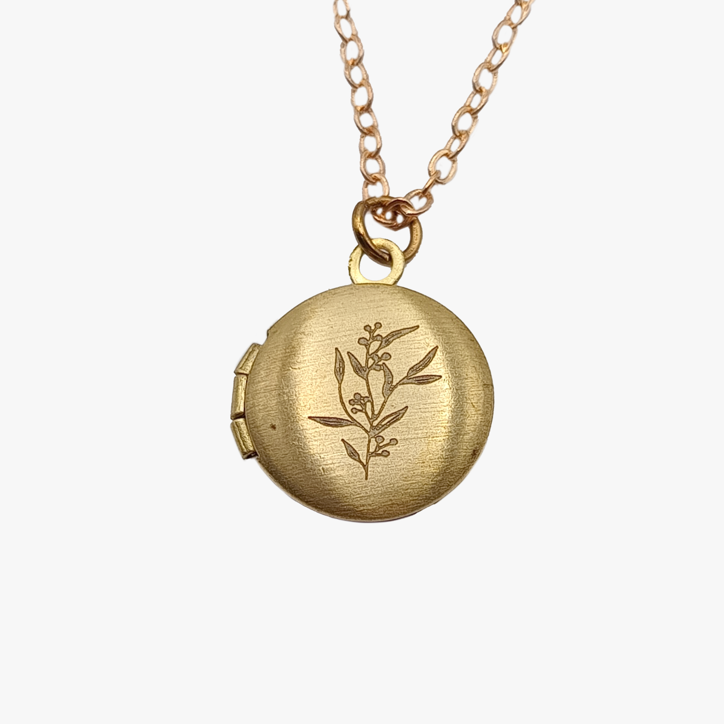 Collana Medaglione tondo | rametto di bacche | Ottone