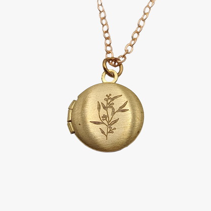 Collana Medaglione tondo | rametto di bacche | Ottone