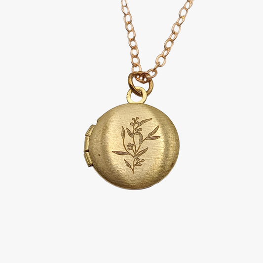 Collana Medaglione tondo | rametto di bacche | Ottone