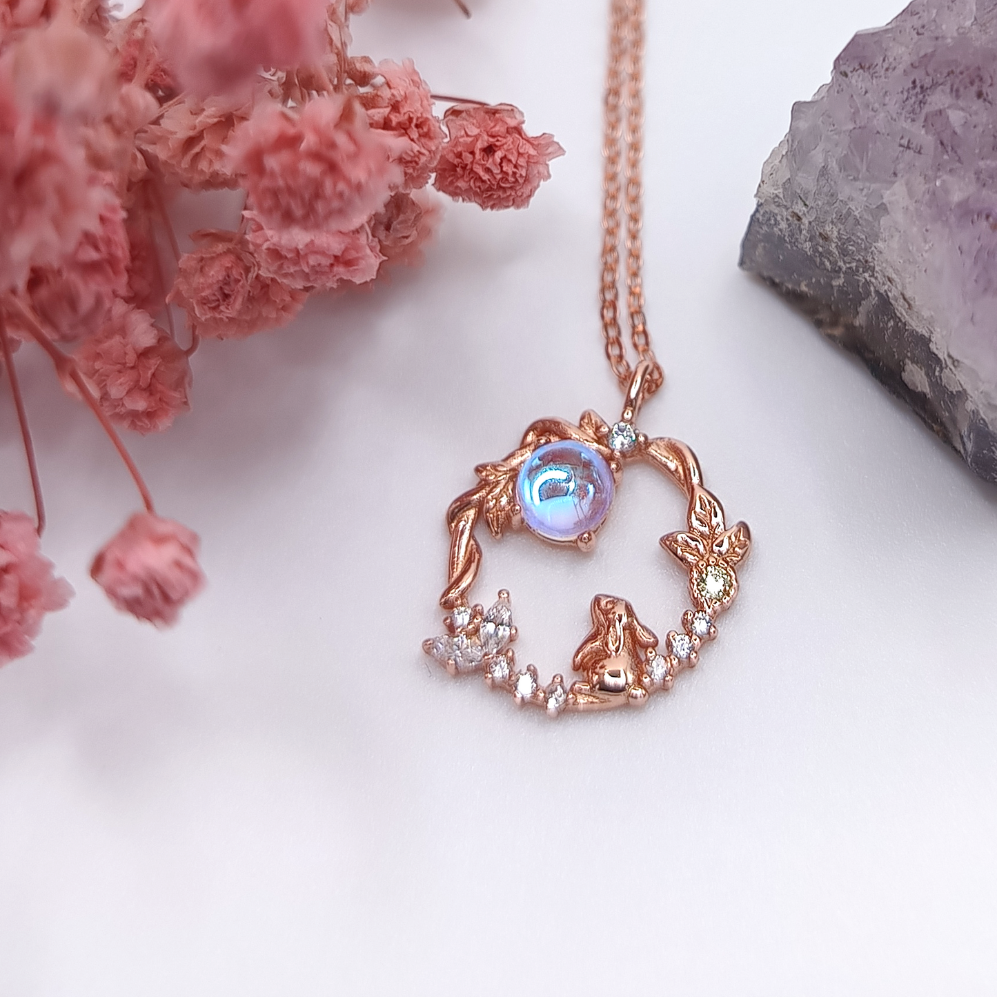 Moon Bunny Necklace | Zirconia | Sterling Silver | Moonstone