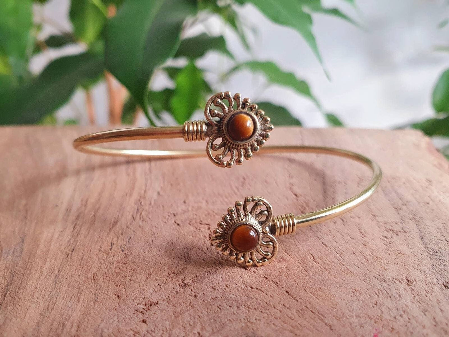 Bracciale in Occhio di Tigre | Ottone | Regolabile | Fatto a mano