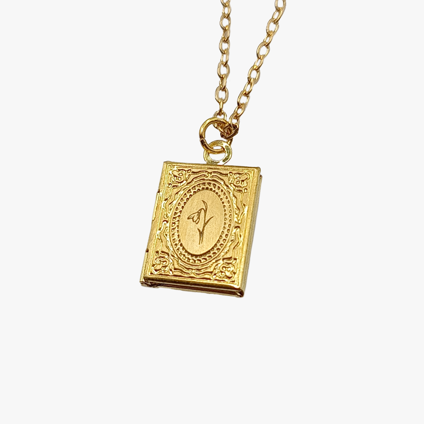 Collana Medaglione a libro | Bucaneve | Ottone | Vintage Style