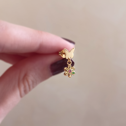 Nymfaura | Orecchini Fiori e farfalle | Argento Sterling 925 | Placcato oro + E-coat
