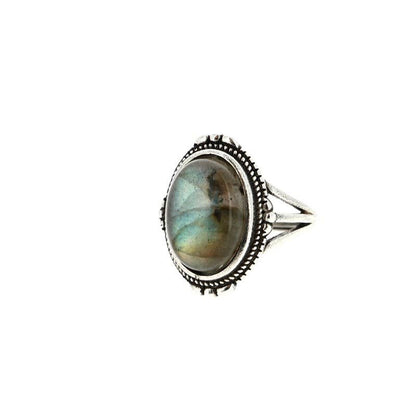 Anelli in Labradorite Regolabili in Ottone Placcato Argento 15x11 mm