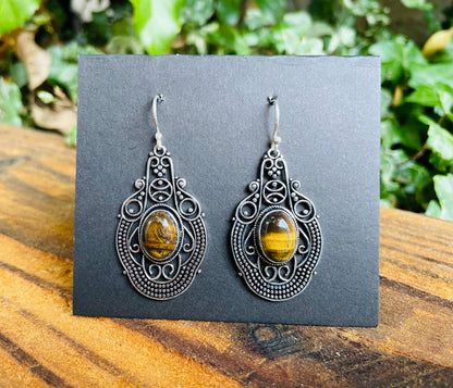 Orecchini pendenti | placcato argento | Occhio di tigre | Fatto a mano