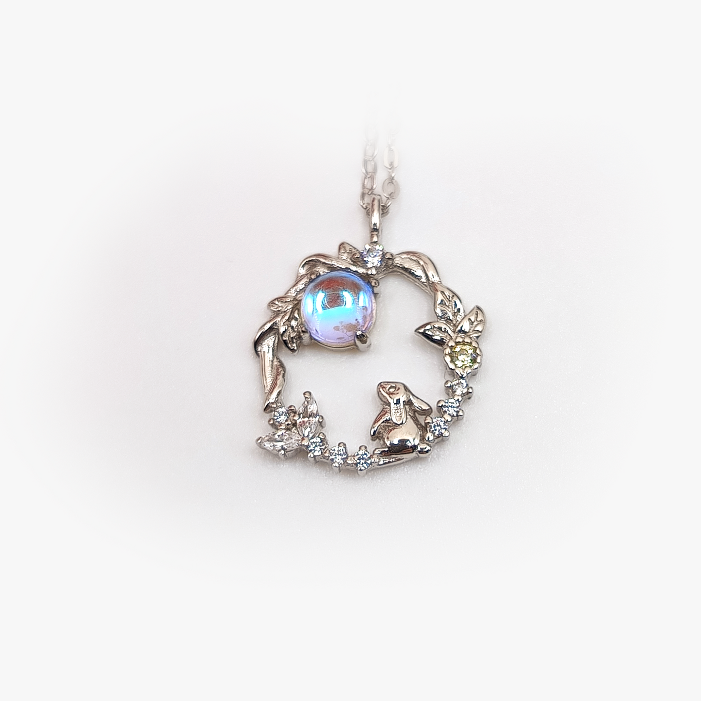 Moon Bunny Necklace | Zirconia | Sterling Silver | Moonstone