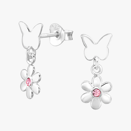 Nymfaura | Orecchini Fiori e farfalle | Argento Sterling 925 | E-coat
