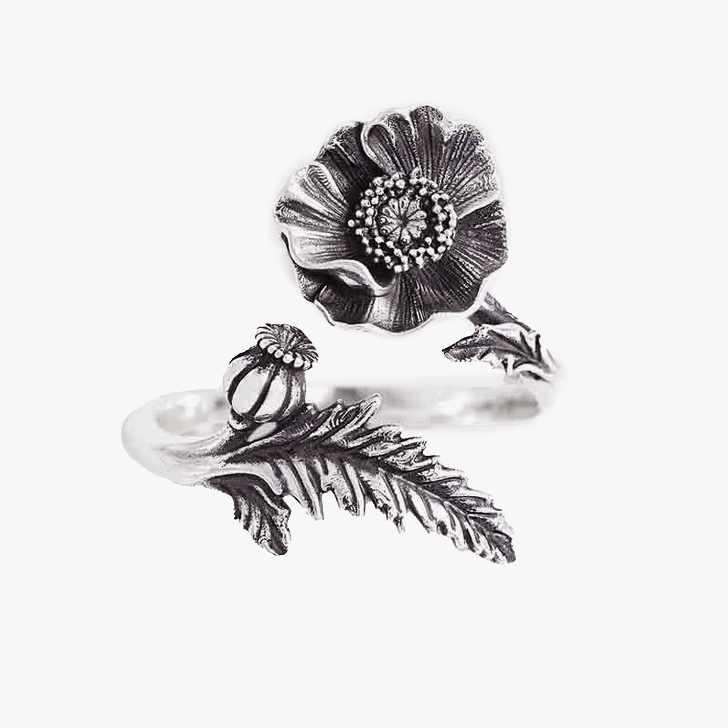 Anelli regolabili in argento sterling | Papavero | Fairtrade
