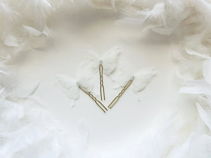 Set: «Flower Girl» di 3 forcine a forma di farfalla in organza di seta