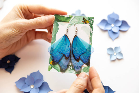 Orecchini a forma di ali di fata blu zaffiro, pronti da regalare