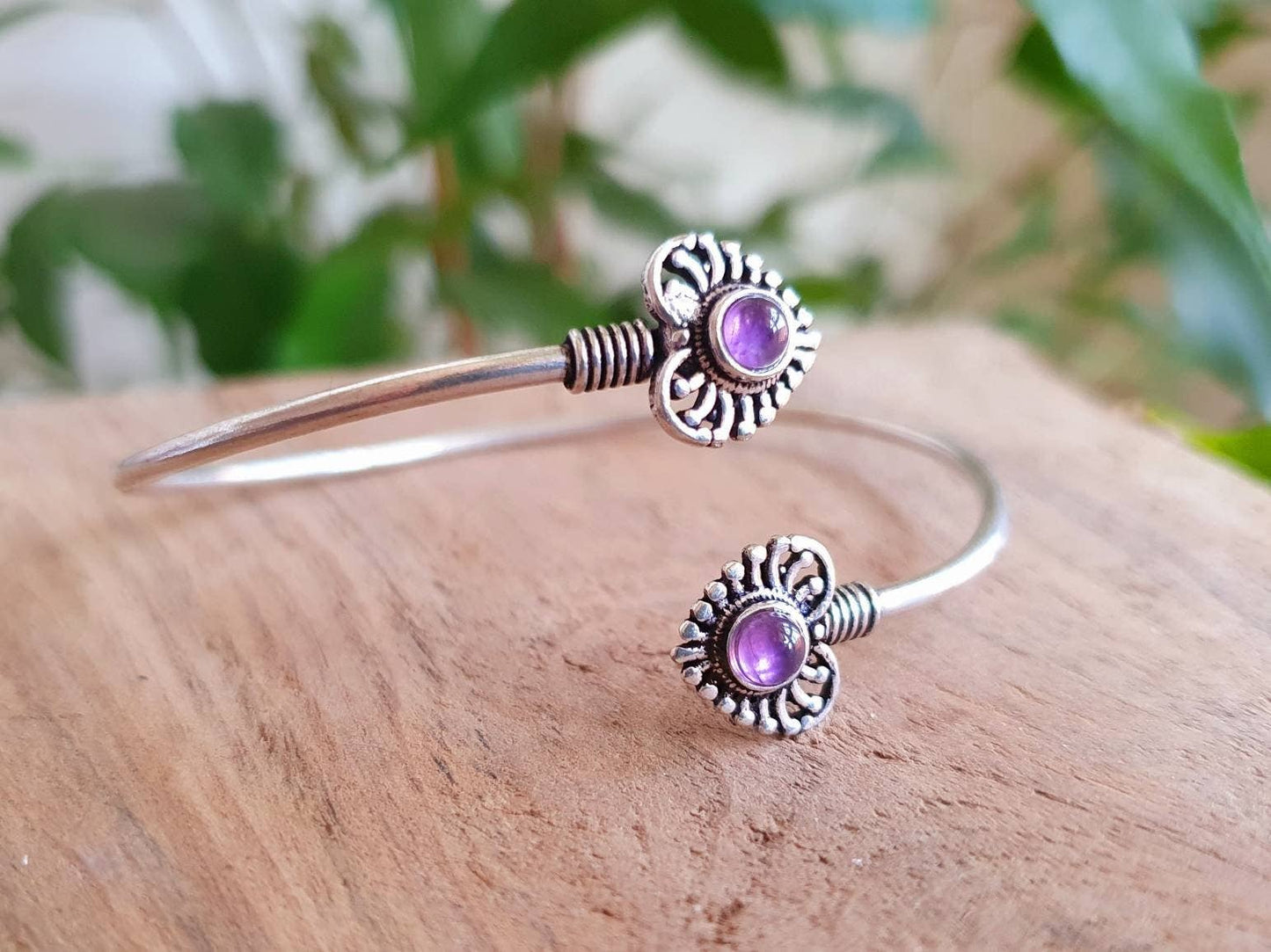 Bracciale in argento e ametista | Ottone | Placcato Argento | Regolabile | Fatto a mano