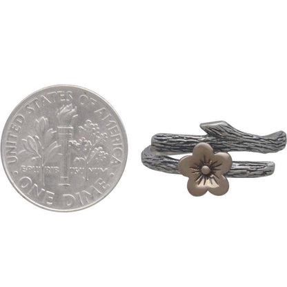 Anello fiore di Ciliegio | Bronzo e Argento Sterling Riciclato | Regolabile | FairTrade
