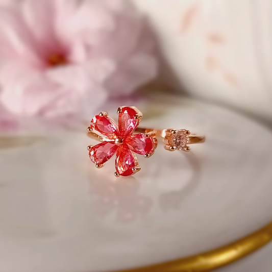Secret Garden Ring | Zircon Petals | Pink Flower | Rose Gold Plated