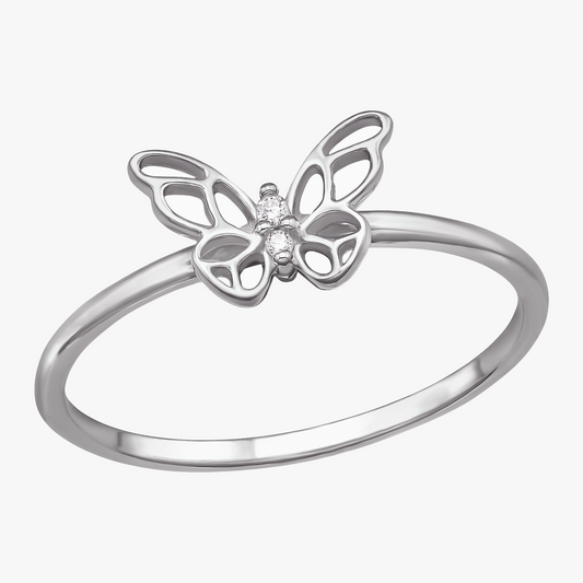 Pixie | Anello Farfalla | Zircone | Argento 925 | Placcato Platino