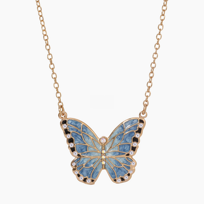 Collana con ciondolo a farfalla smaltato blu | Cristalli | Oro 14k
