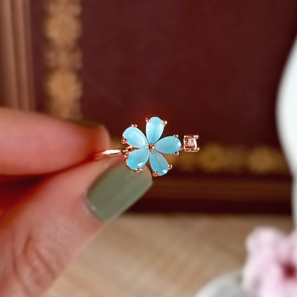 Anello Secret Garden | Petali Zirconi | Fiore Azzurro | Placcato Oro Rosa