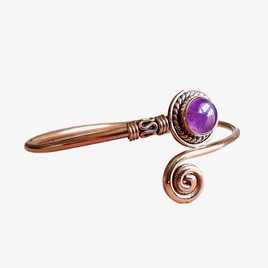 Bracciale in oro e ametista | Ottone | Regolabile | Fatto a mano