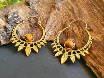 Orecchini a cerchio | Ottone | Occhio di Tigre | Fatto a mano