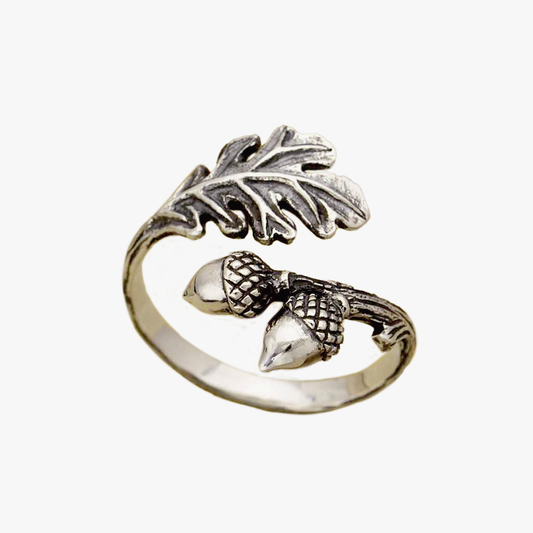 Anello argento sterling riciclato | quercia e ghianda | Regolabile | FairTrade