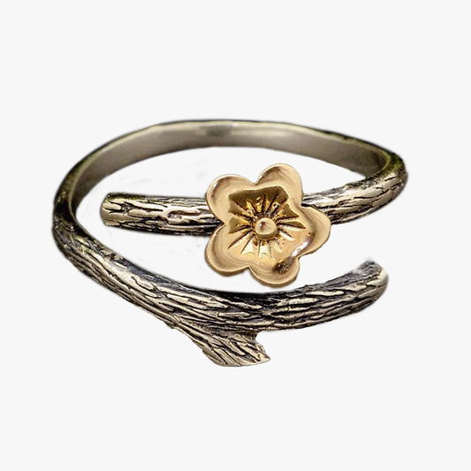 Anello fiore di Ciliegio | Bronzo e Argento Sterling Riciclato | Regolabile | FairTrade
