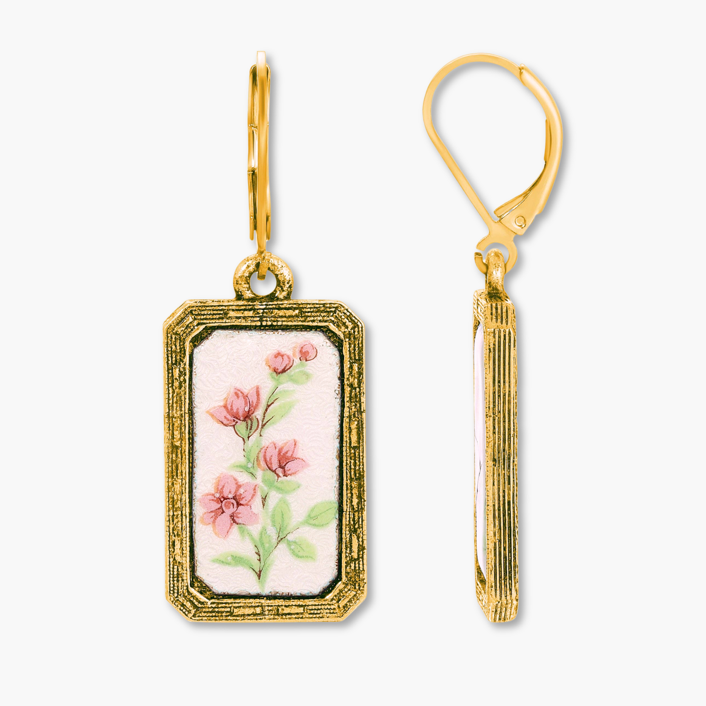 Beatrix | Orecchini pendenti con fiori rosa smaltati