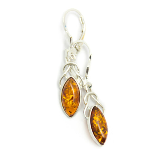 Orecchini Pendenti | Argento Sterling | Ambra Baltica Cognac