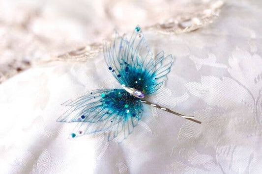 Accessorio per capelli con ali di ninfa iridescenti fatto a mano