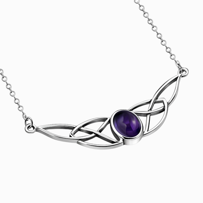 Ametista naturale viola incastonata in collana celtica in argento 925
