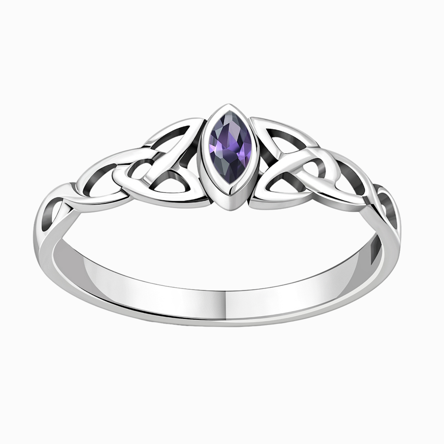 Anello Triquetra in argento sterling 925 con ametista naturale