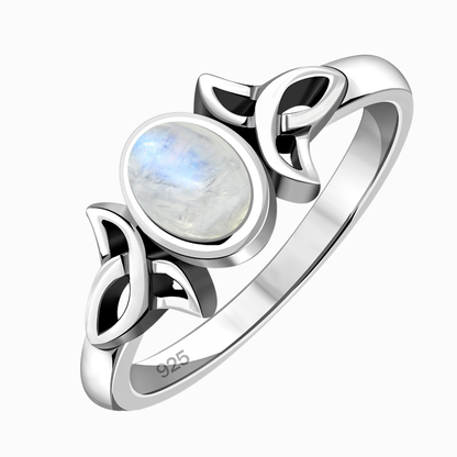 Anello celtico in argento sterling 925 con pietra di luna iridescente