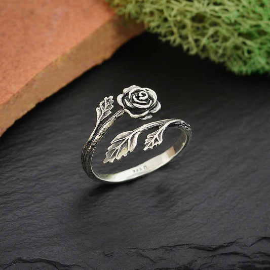 Anello floreale Rosa in argento regolabile