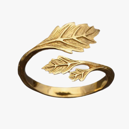 Anello foglie regolabile in bronzo