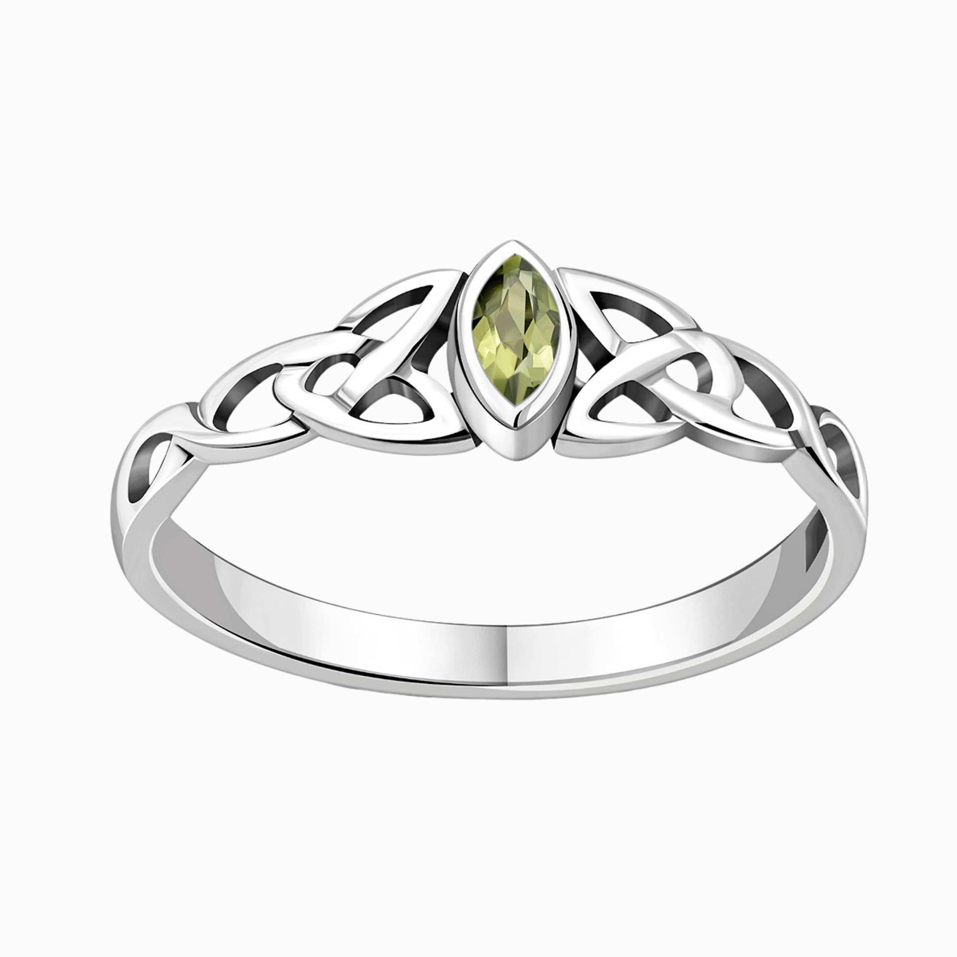 Anello nodo celtico Triquetra con peridoto verde naturale