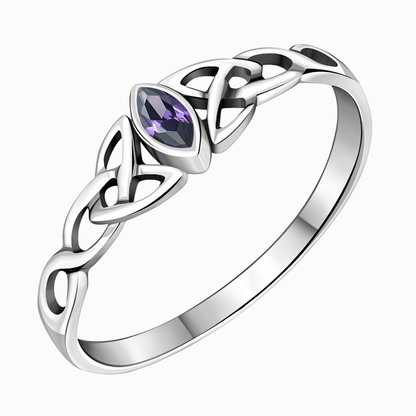 Anello nodo celtico con ametista viola naturale in argento 925