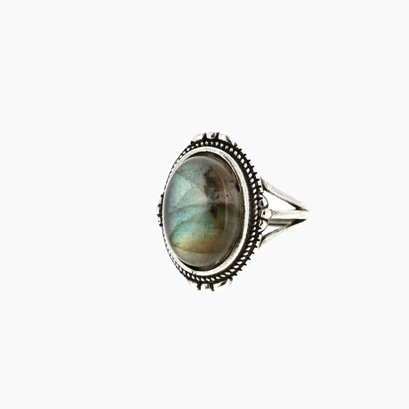 Anello regolabile con labradorite naturale