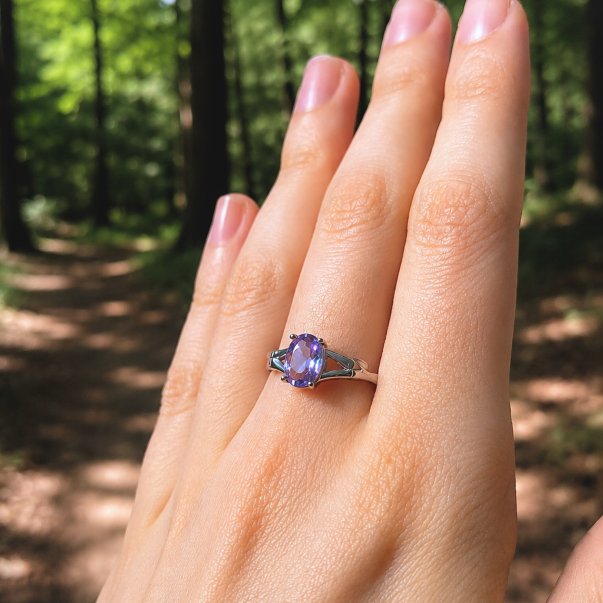 Anello regolabile con pietra ametista viola naturale stile fairycore