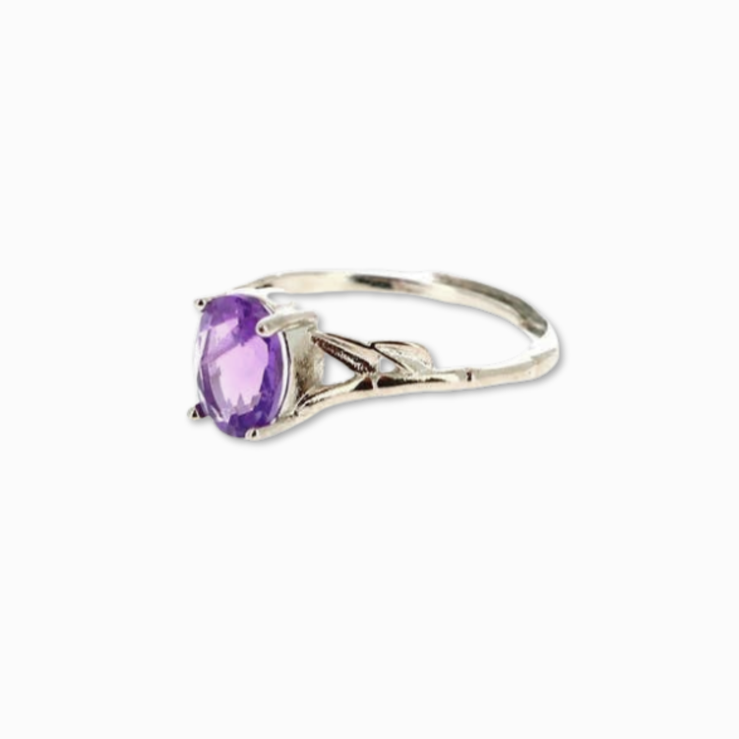 Anello regolabile in ametista naturale viola con montatura argentata