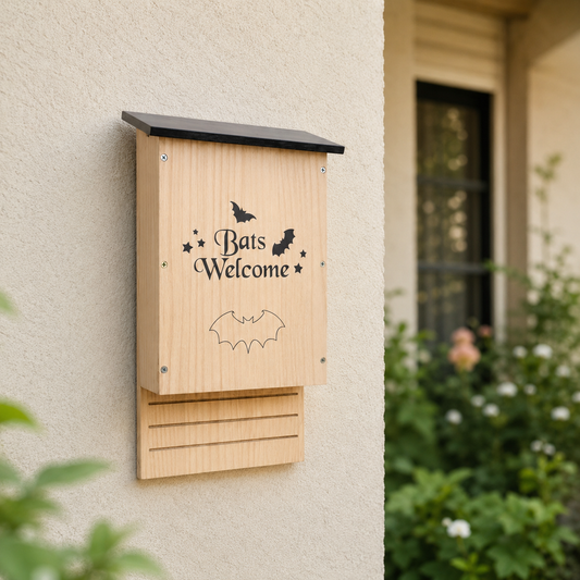 Bat box in legno per pipistrelli installata su parete esterna