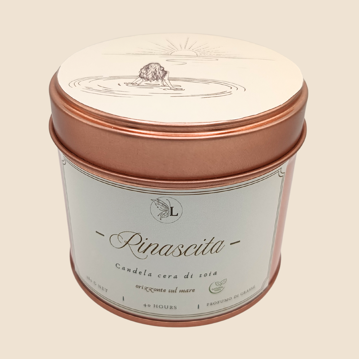 Candela Rinascita da 180 g con fragranza fresca e marina