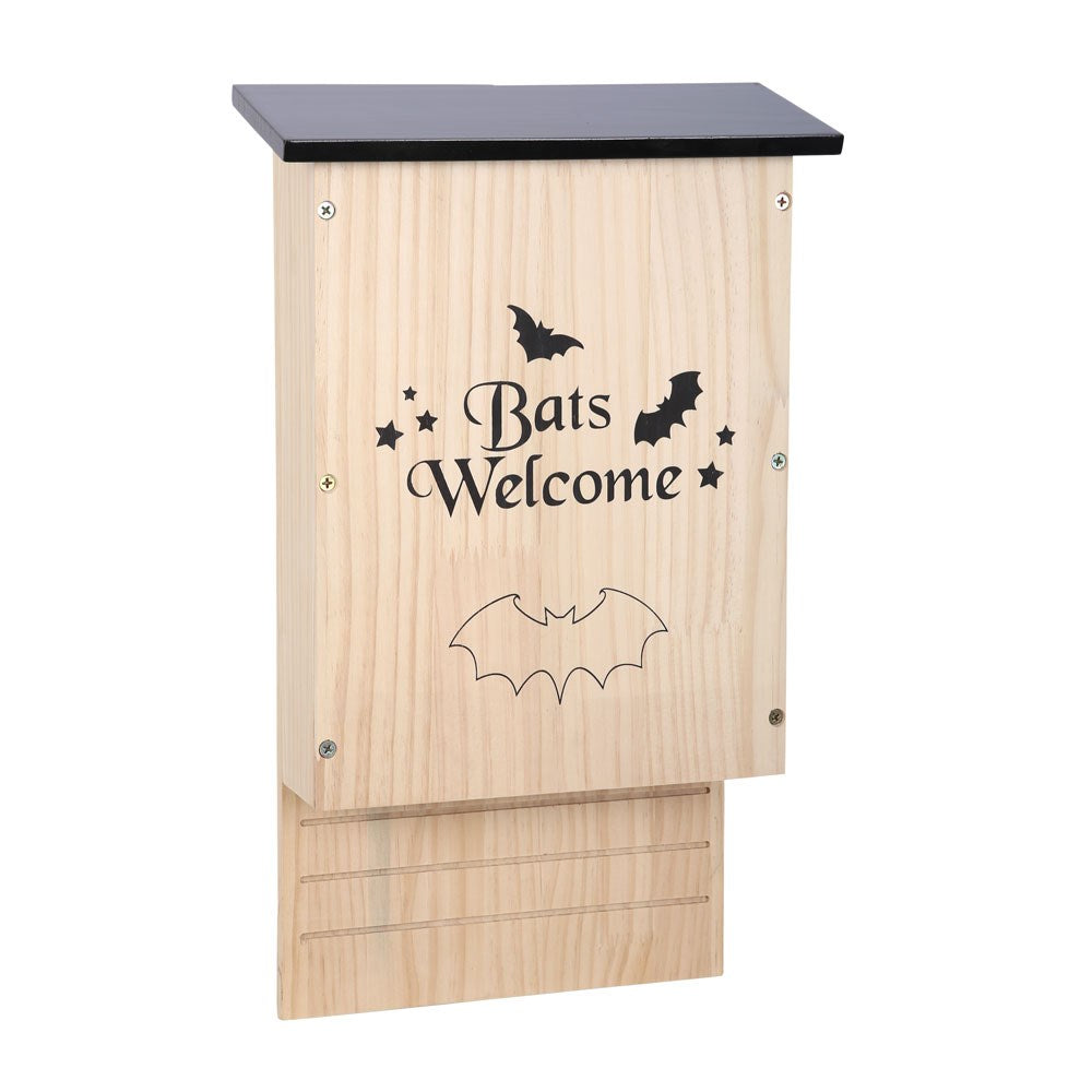 Casetta per pipistrelli in legno da esterno con scritta Bats Welcome