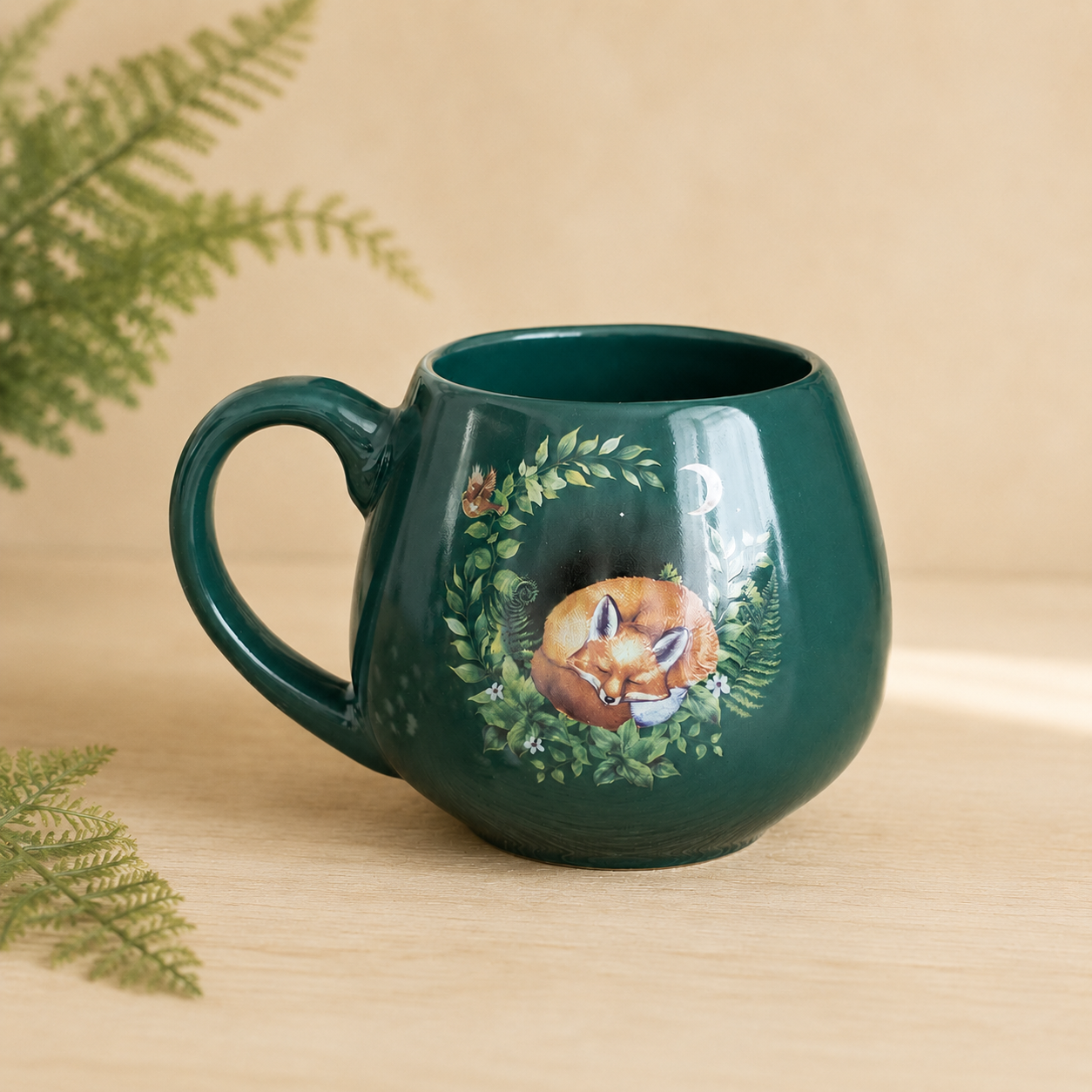 Tazza verde con Volpe dormiente in Ceramica