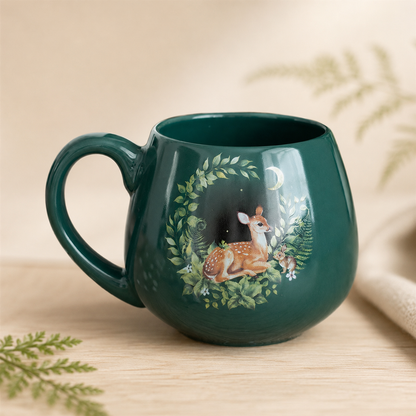 Tazza Verde con cerbiatto nella foresta in Ceramica