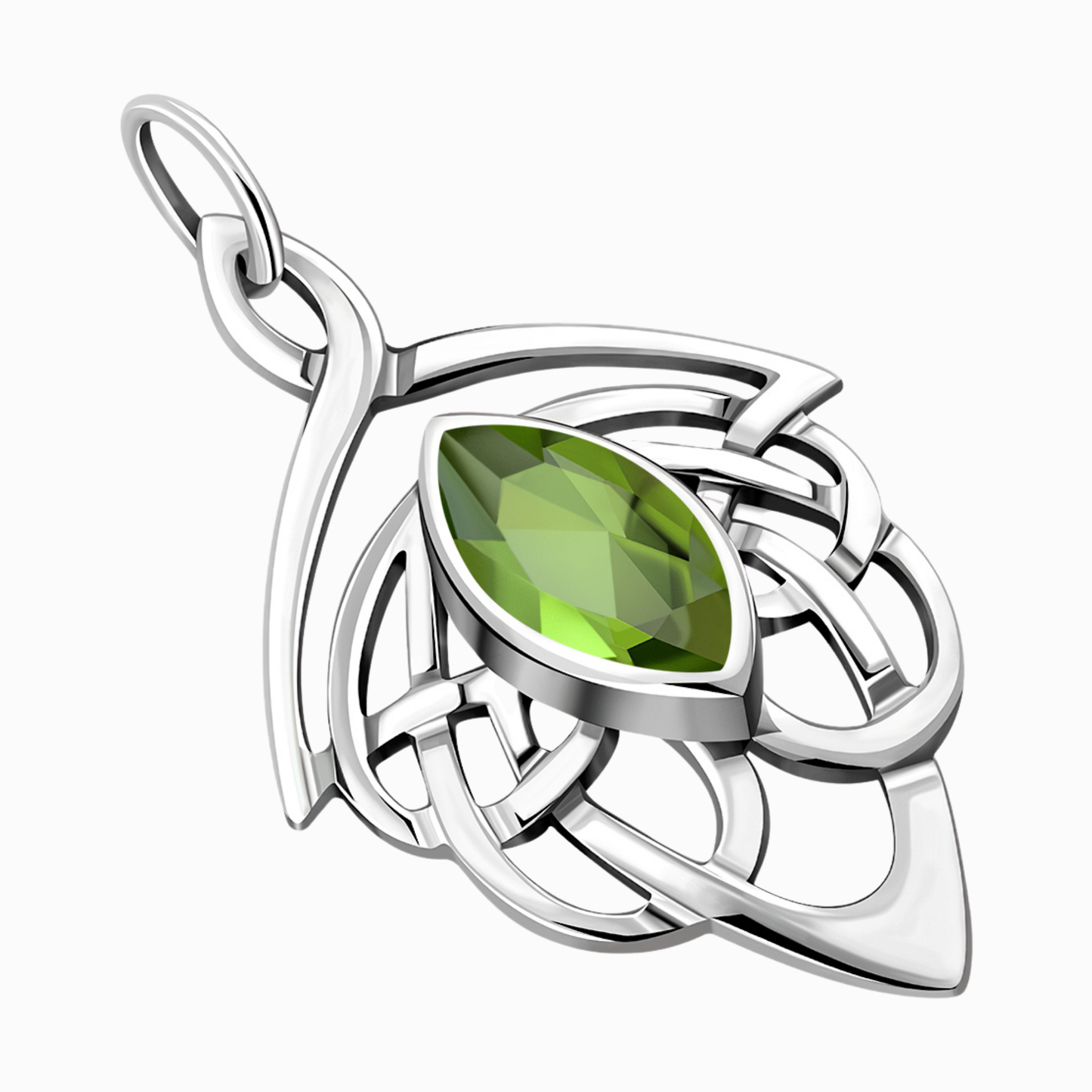 Ciondolo celtico in argento 925 con zirconia verde vista frontale