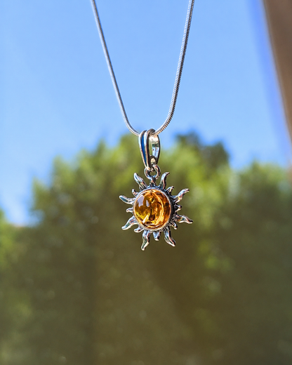 Collana Sole in Ambra Baltica e Argento