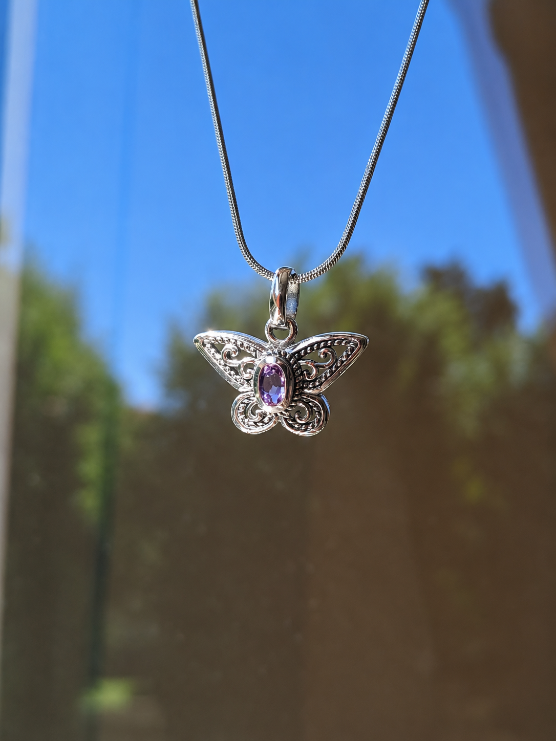 Collana Spiral Butterfly in Argento 925 e Ametista